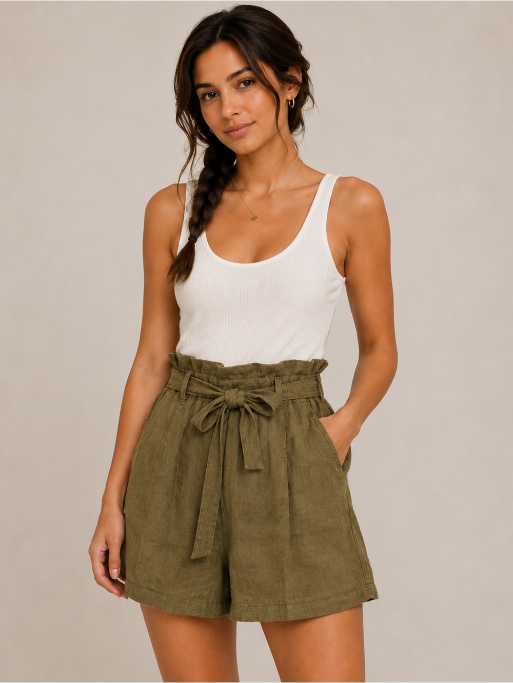 Good Luck Gem High Waist Green Paper Bag Shorts